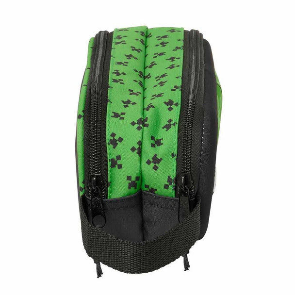 Trousse Minecraft 3D double compartiment SAFTA vue de face avec motifs colorés et fermeture éclair