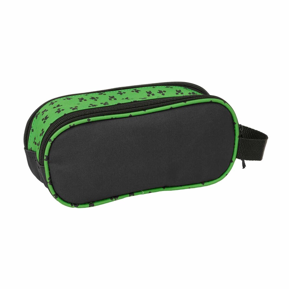 Intérieur de la trousse double compartiment Minecraft 3D SAFTA montrant les deux espaces de rangement zippés