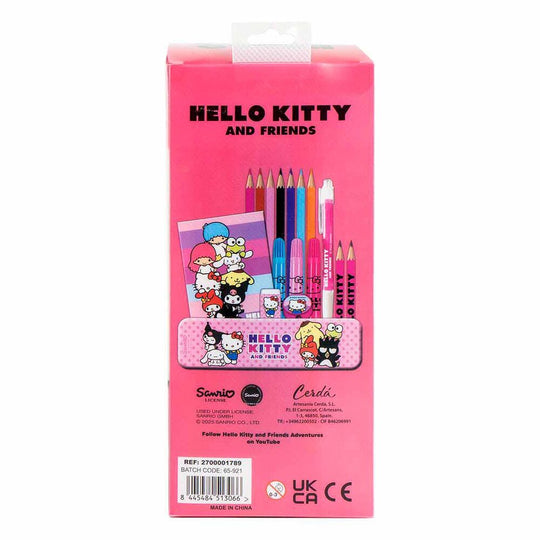 Détail des motifs Hello Kitty à colorier sur les différents accessoires du set