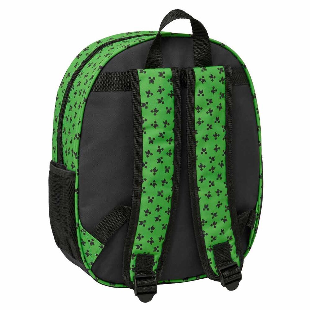 Poignée supérieure et carte d'identification personnelle visibles sur le sac à dos Minecraft 3D 33cm