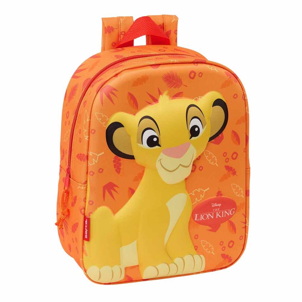 Sac à dos enfant Disney Le Roi Lion 3D de 27 cm avec compartiment zippé et poignée, idéal pour la maternelle.