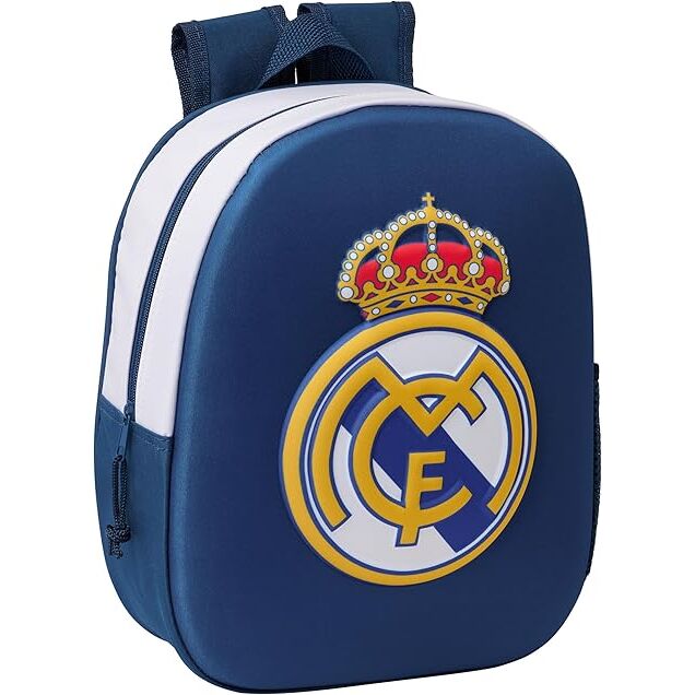 Détail de la poignée supérieure et de la carte d'identification intégrée sur le sac à dos Real Madrid 3D