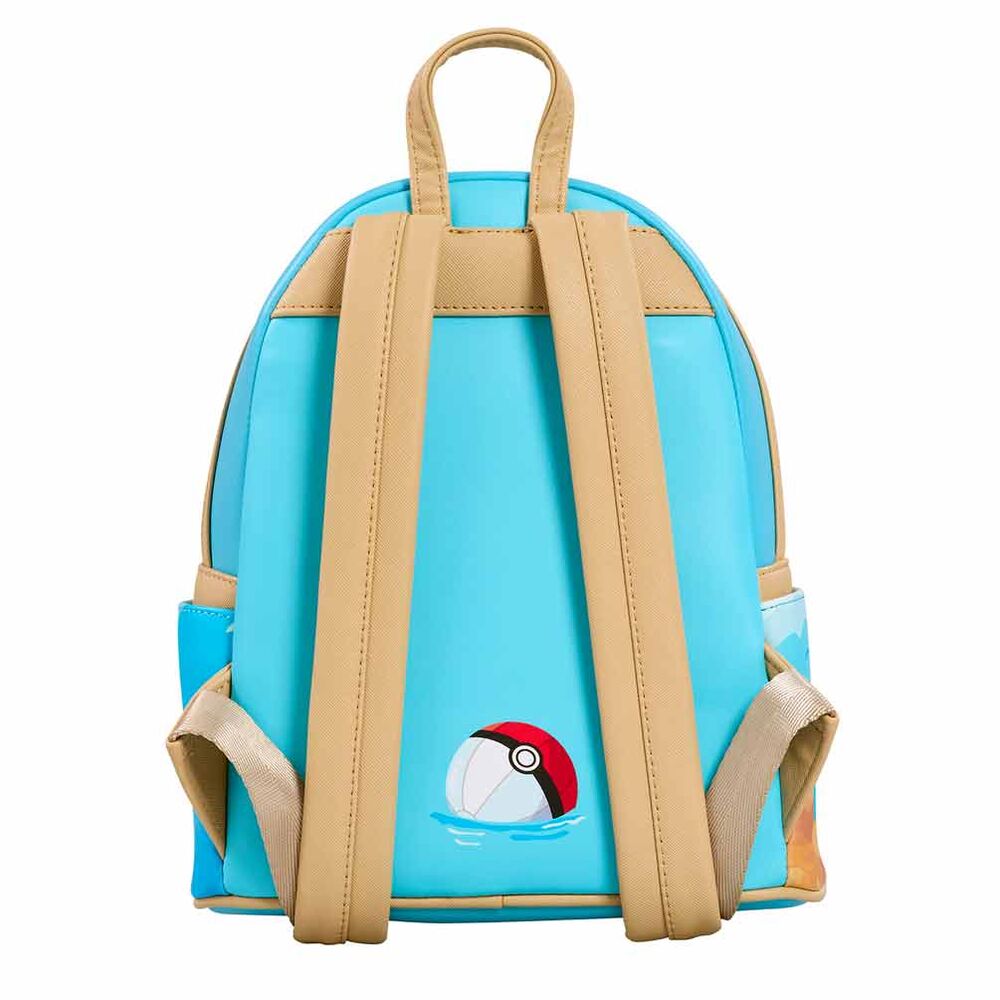 Vue latérale du sac à dos Pokémon Pool Party montrant les compartiments spacieux et la qualité du matériau.