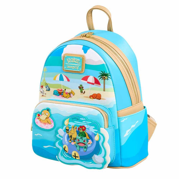 Détail des bretelles ajustables du sac à dos Loungefly Pokémon Pool Party pour un confort optimal.