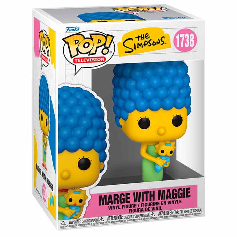 Vue détaillée de la figurine Funko POP Marge avec Maggie des Simpson, présentée dans son emballage collector.