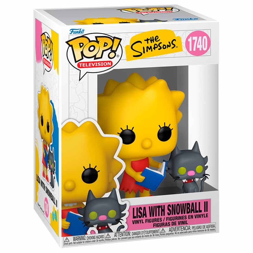 Vue rapprochée de la figurine Lisa Simpson avec Snowball II montrant les détails précis de la peinture et du design