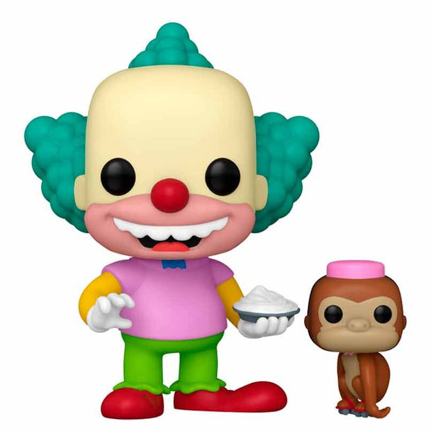 Figurine Funko POP de Krusty le clown des Simpson avec son singe Mr. Teeny en vinyle 9 cm dans sa boîte cadeau