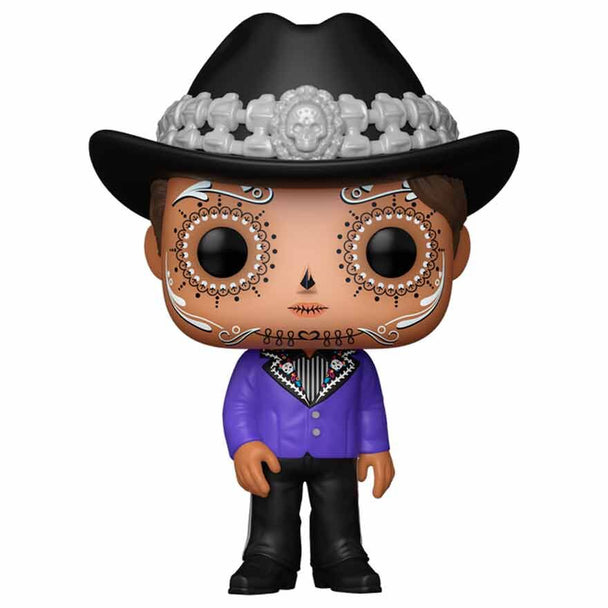 Vue rapprochée de la figurine Barbie Ken Funko POP avec maquillage traditionnel du Jour des Morts