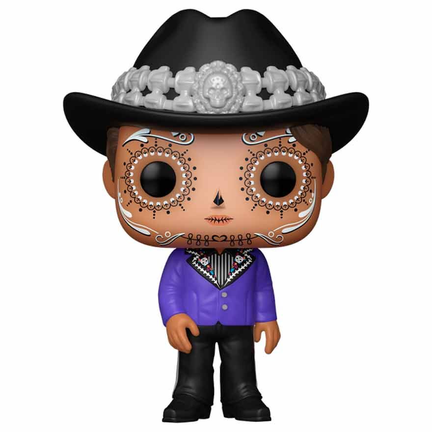 Vue rapprochée de la figurine Barbie Ken Funko POP avec maquillage traditionnel du Jour des Morts