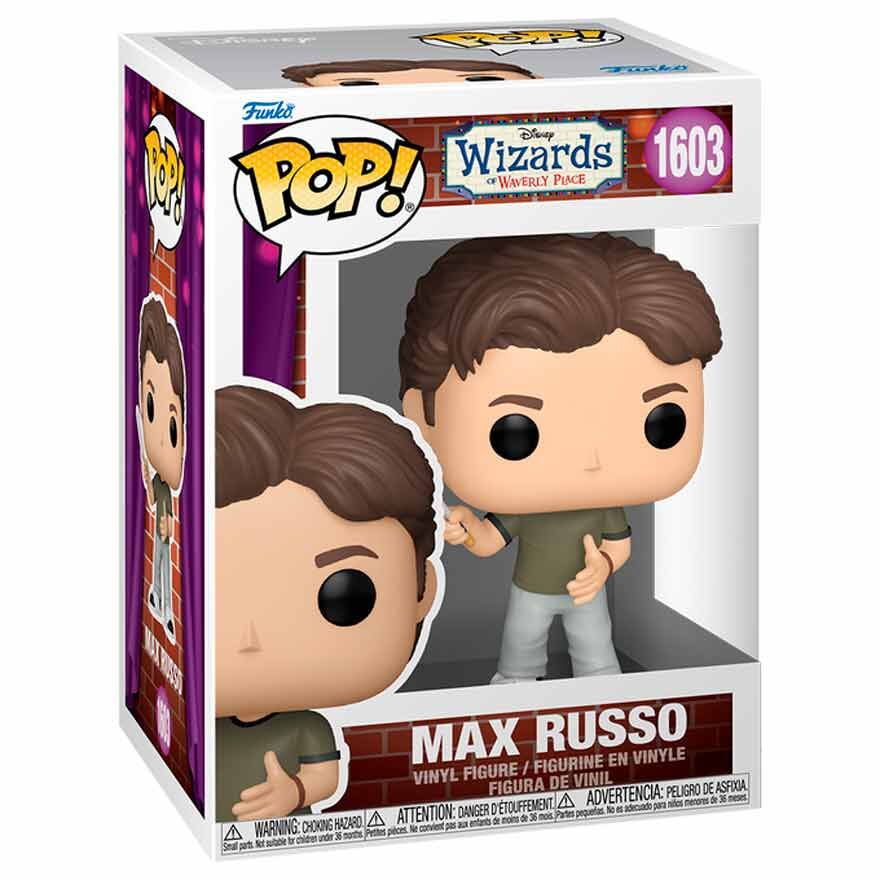 Figurine Funko POP Max Russo de Disney Wizards of Waverly Place en vinyle, vue de face dans sa boîte cadeau