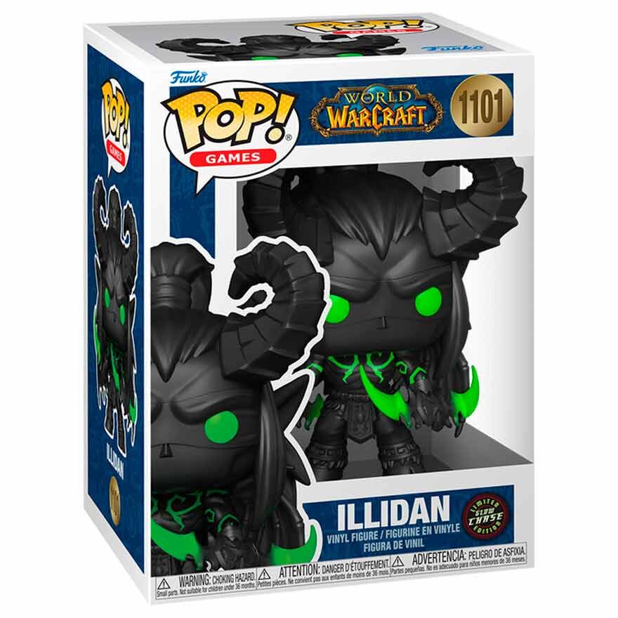 Figurine Illidan Funko POP posée sur une étagère avec fond neutre mettant en valeur les détails