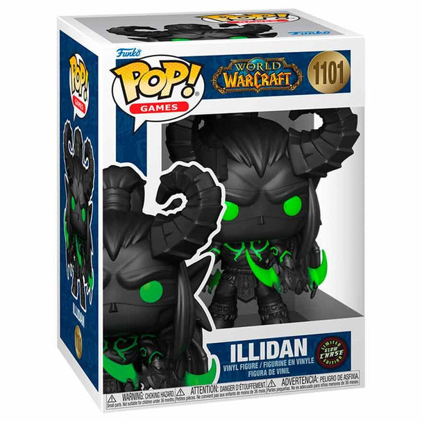 Vue rapprochée de la figurine Funko POP Illidan Chase avec détails précis et couleurs vives