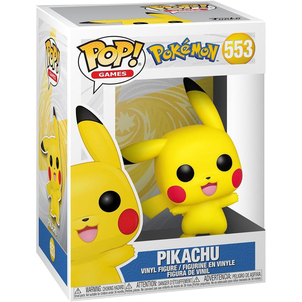 Vue rapprochée de la figurine Pikachu Funko POP avec ses détails colorés et son emballage collector