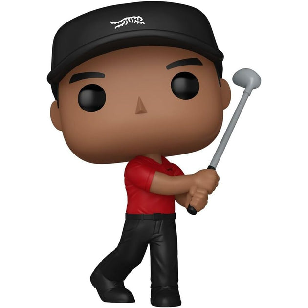 Figurine Funko POP Tiger Woods en tenue Golf Sun Day Red, vue de face avec détails précis et couleurs vives