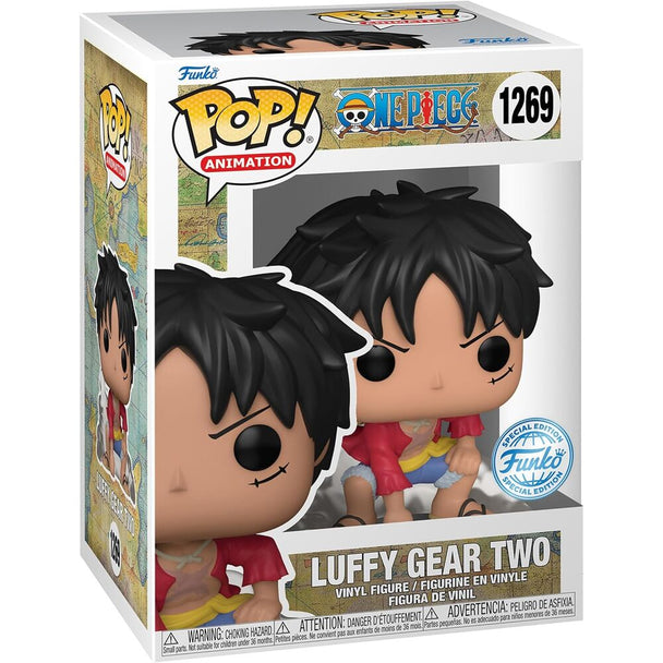 Vue de face de la figurine Luffy Gear Two exclusive Funko POP avec expression dynamique