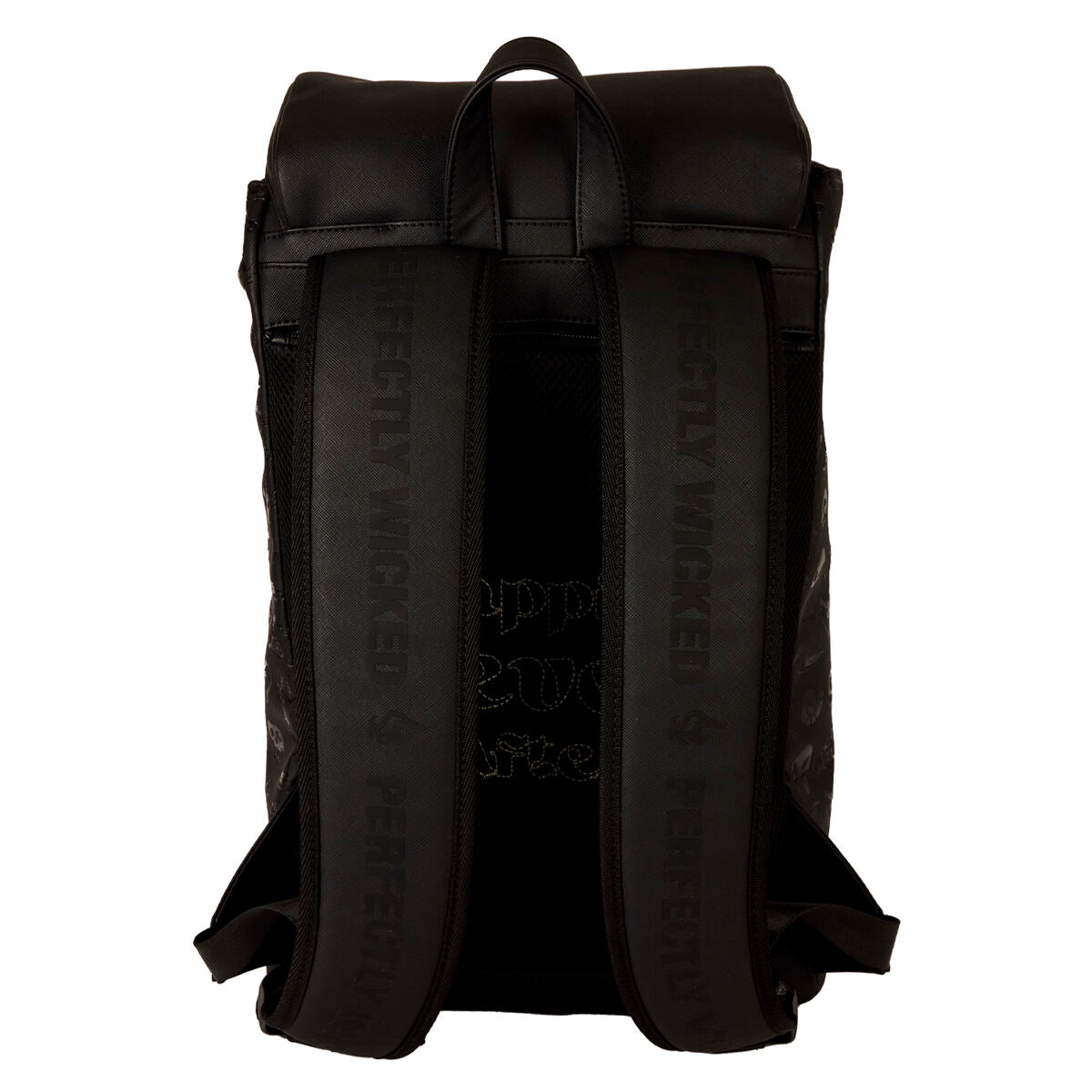Photo du sac à dos Loungefly Disney Villains de profil mettant en valeur sa taille et ses compartiments spacieux.