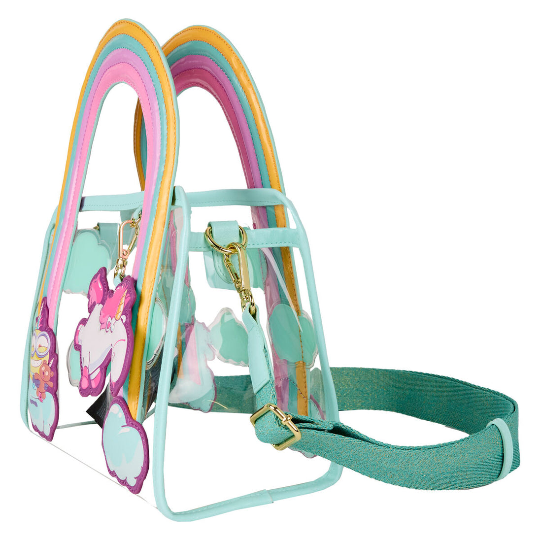 Présentation du sac Loungefly Minions Licorne Fluffy avec son intérieur spacieux et ses finitions soignées.