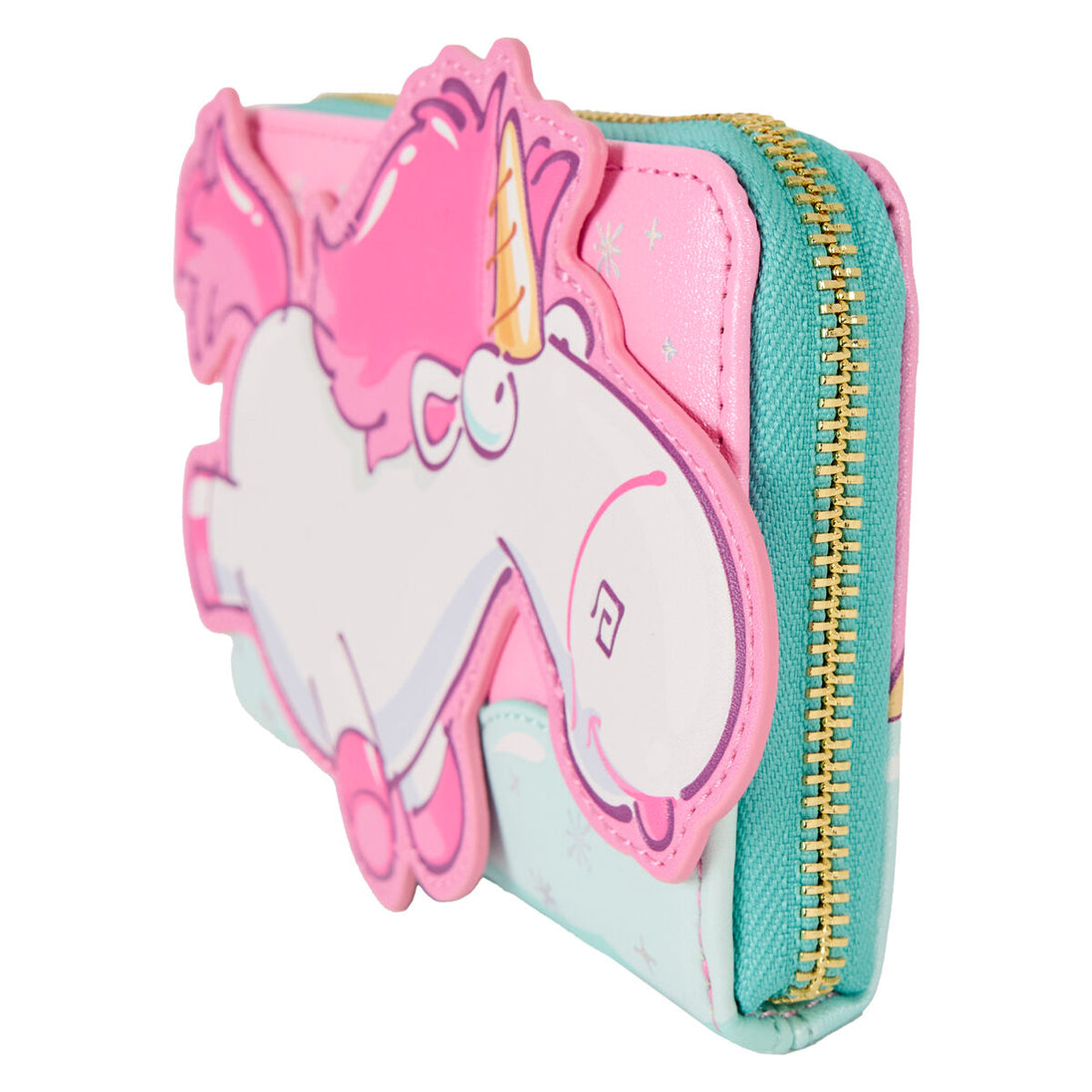 Portefeuille Loungefly Minions Licorne Fluffy présenté fermé sur fond neutre