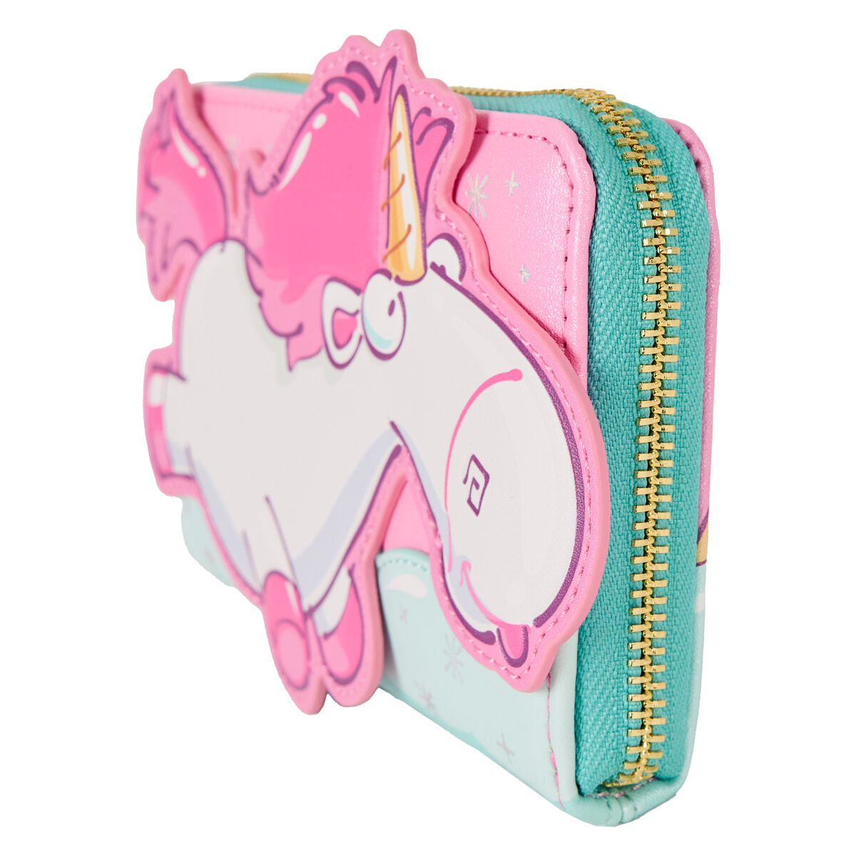 Portefeuille Loungefly Minions Licorne Fluffy présenté fermé sur fond neutre