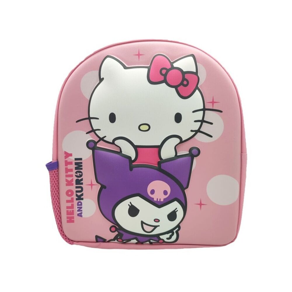 Détail du sac à dos SANRIO Hello Kitty & Kuromi montrant les bretelles ajustables et la texture résistante du matériau.