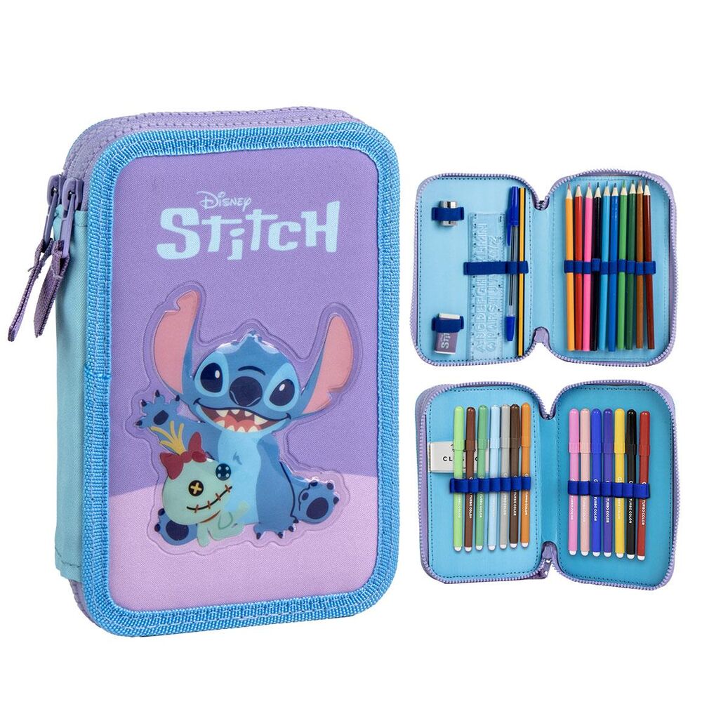 Vue de face de la trousse double Disney Stitch CERDÁ avec design coloré et logo Stitch