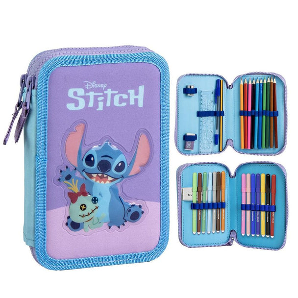 Vue de face de la trousse double Disney Stitch CERDÁ avec design coloré et logo Stitch