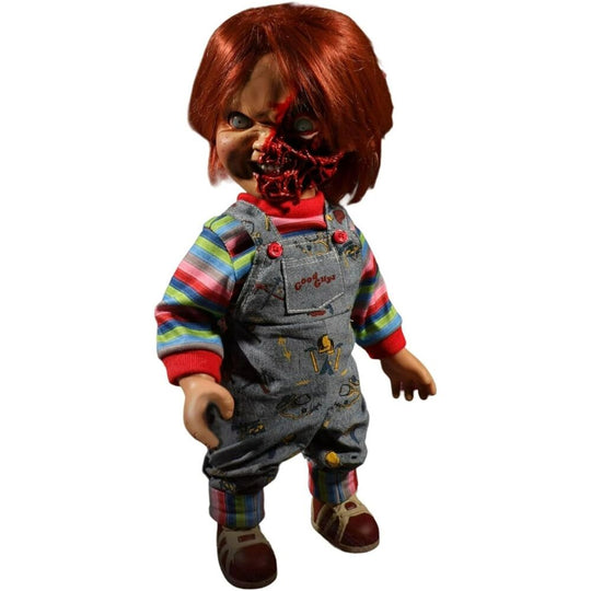 Figurine parlante Chucky Pizza Face posée sur un fond neutre pour collectionneurs