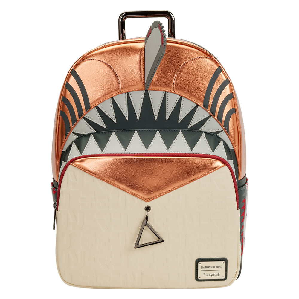 Vue avant du sac à dos Loungefly Chainsaw Man avec design coloré et détaillé