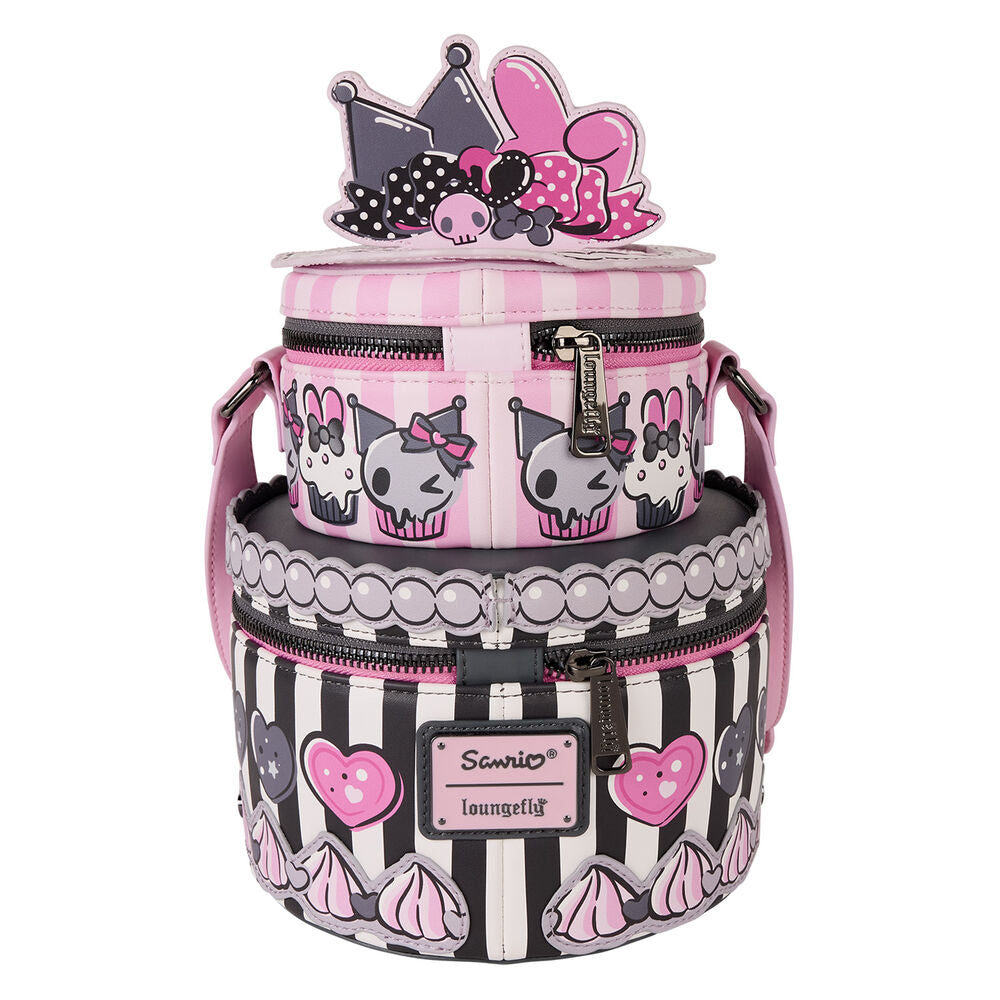 Détail de la fermeture éclair et du logo Loungefly sur le sac Sanrio My Melody et Kuromi