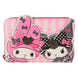 Vue de face du portefeuille Loungefly Sanrio avec My Melody et Kuromi, motifs colorés et détails soignés