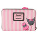 Profil du portefeuille Loungefly montrant sa taille compacte de 15,24x10,16x2,54 cm et sa fermeture sécurisée