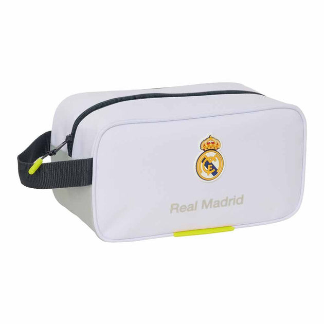 Vue de face de la trousse de toilette Real Madrid 25/26 avec logo officiel sur fond blanc.