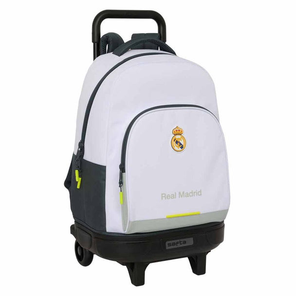 Vue de face du trolley compact Real Madrid 25/26 SAFTA avec logo officiel et poche frontale zippée