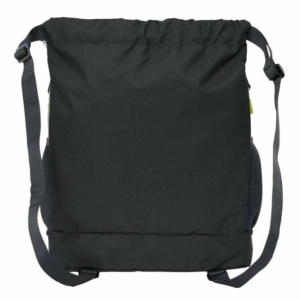 Détail des poches latérales en filet et porte-bouteille du sac Real Madrid 25/26