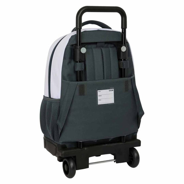 Détail des bretelles rembourrées et du sac à dos amovible du trolley Real Madrid 25/26 pour un confort maximal