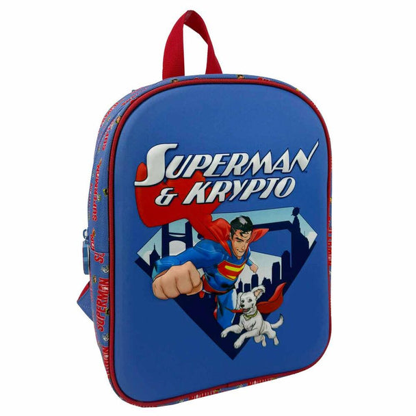 Sac à dos 3D Superman & Krypto DC Comics vue de face avec logo Superman en relief sur le compartiment principal