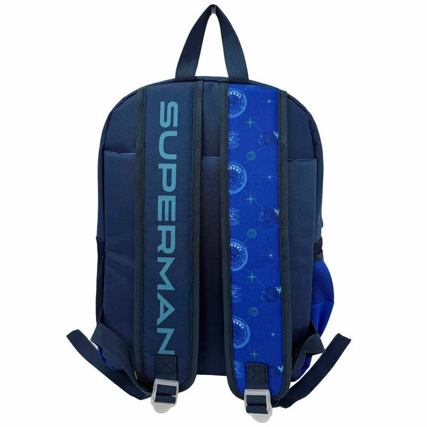 Sac à dos Superman DC Comics 40cm vue de face avec logo emblématique sur fond bleu