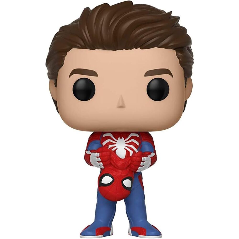 Boîte cadeau de la figurine Funko POP Spider-Man Marvel unmasked avec logo et illustrations colorées