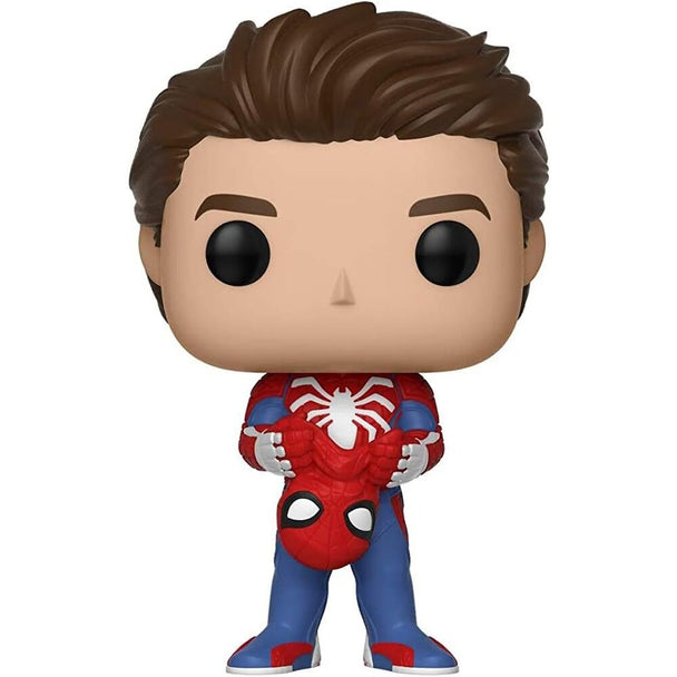 Boîte cadeau de la figurine Funko POP Spider-Man Marvel unmasked avec logo et illustrations colorées
