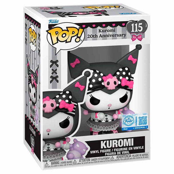 Vue rapprochée de la figurine Kuromi Funko POP édition limitée 20e anniversaire avec détails colorés