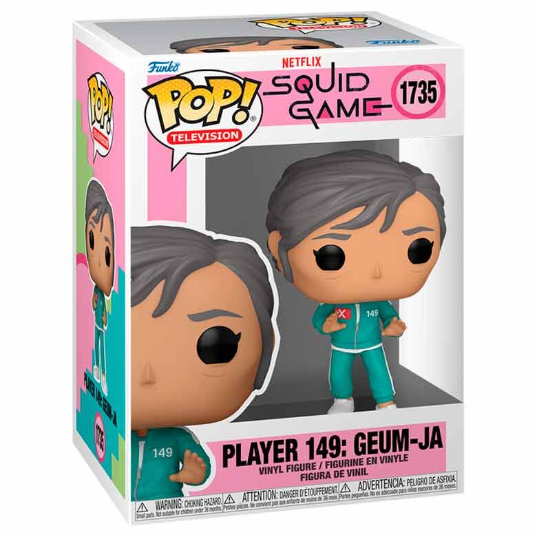 Vue rapprochée de la figurine Funko POP Geum-Ja, joueur 149, montrant les détails précis du design