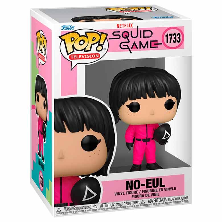Vue rapprochée de la figurine Funko POP No-Eul de Squid Game, détaillant les couleurs et le design fidèle au personnage