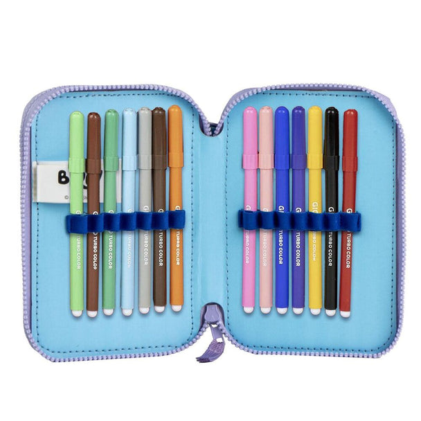 Intérieur spacieux de la trousse double Bluey montrant les deux compartiments bien organisés