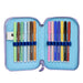 Intérieur spacieux de la trousse double Bluey montrant les deux compartiments bien organisés