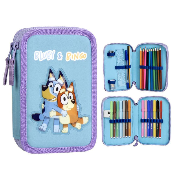 Vue de face de la trousse double Bluey CERDÁ avec design coloré et fermeture zippée