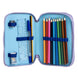 Trousse double Bluey CERDÁ posée sur un bureau avec fournitures scolaires visibles
