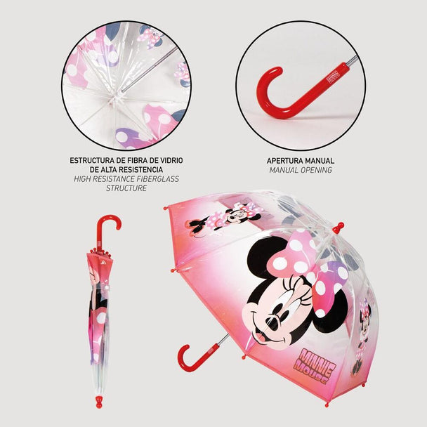 Parapluie à bulles Disney Minnie ouvert avec motif coloré et transparent