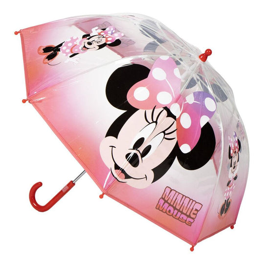 Vue de côté du parapluie à bulles Disney Minnie montrant sa structure solide