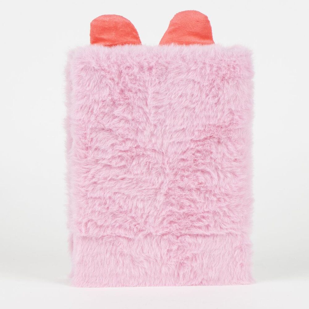 Détail de la peluche Minnie sur la couverture du cahier CERDÁ, texture douce visible