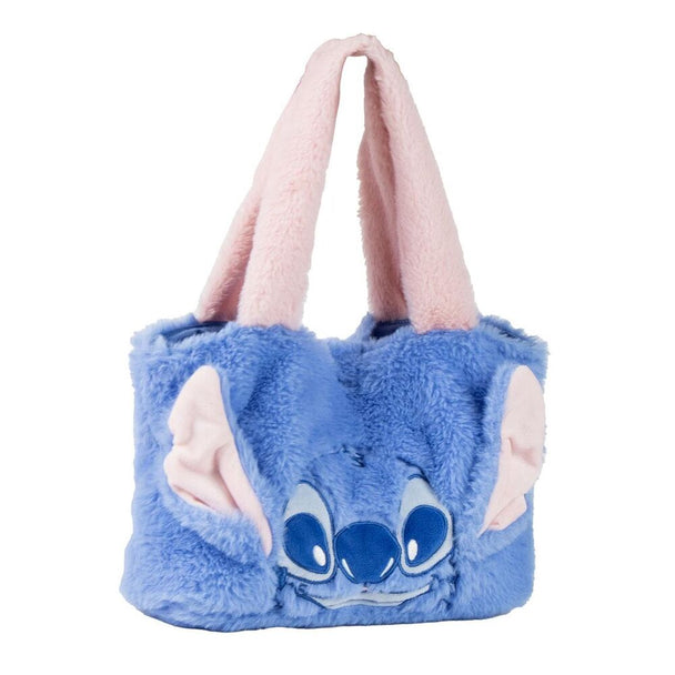 Sac shopping Disney Stitch en peluche plié, couleur bleue et motifs détaillés, vue de face